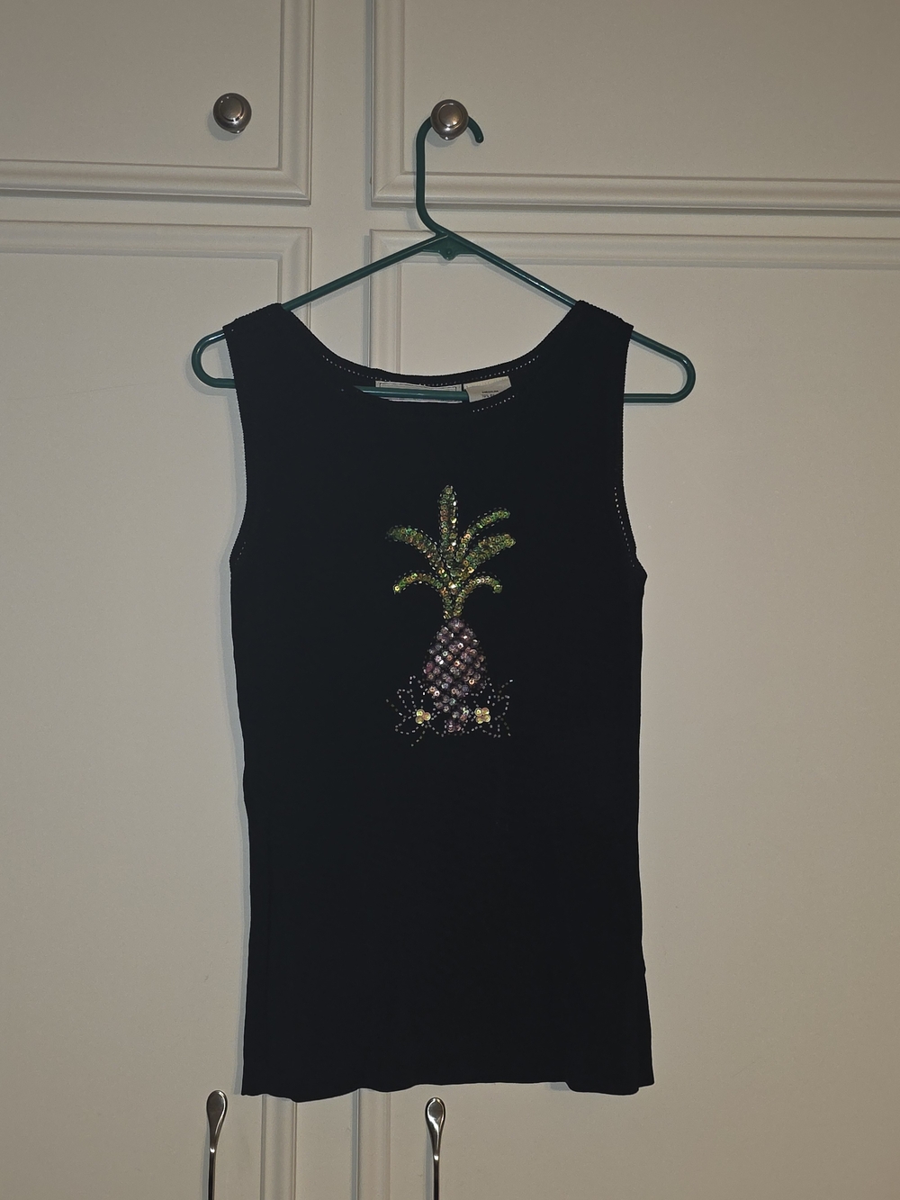 Black Embellished Pineapple Tank Top